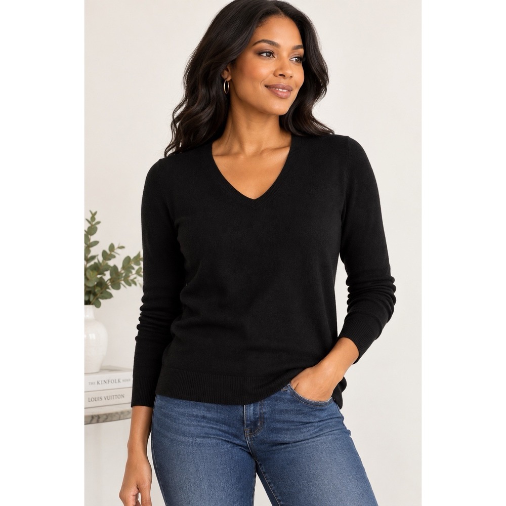 Charter Club Luxury Cashmere Sweater Womens Medium Black Long Sleeve Minimalist